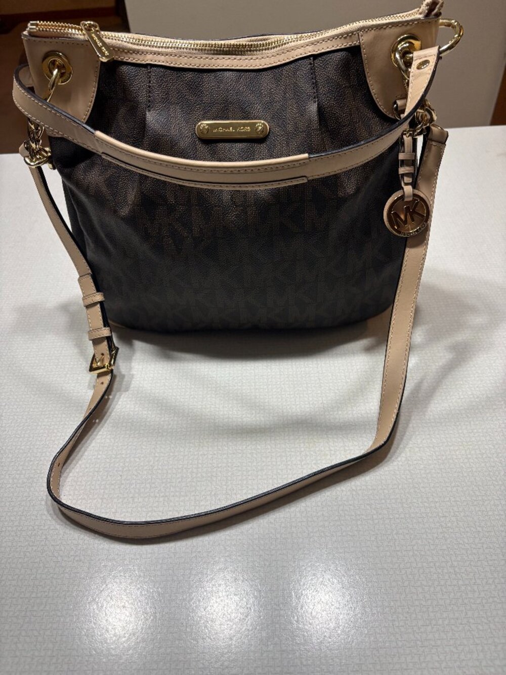 NWT Michael Kors Large Brown and Tan Logo Hobo Satchel/Crossbody